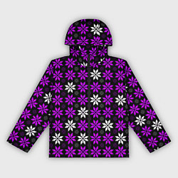 Ветровка с капюшоном женская Бело-фиолетовые звёзды на чёрном фоне, цвет: 3D-черный