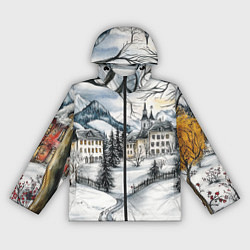 Ветровка с капюшоном женская Заснеженный старый город, цвет: 3D-черный