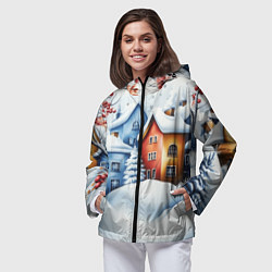 Ветровка с капюшоном женская Зимний новогодний городской пейзаж, цвет: 3D-черный — фото 2