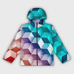 Ветровка с капюшоном женская Объёмные разноцветные градиентные кубы, цвет: 3D-черный