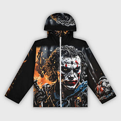 Ветровка с капюшоном женская Джокер на фоне огня, цвет: 3D-белый