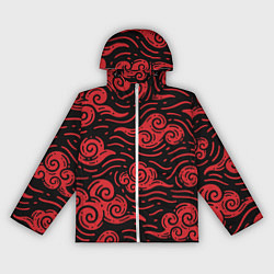 Ветровка с капюшоном женская Японский орнамент - красные облака, цвет: 3D-белый