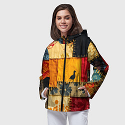 Ветровка с капюшоном женская Пэчворк с птичкой, цвет: 3D-черный — фото 2
