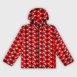 Ветровка с капюшоном женская Чёрно-белые фигуры на красном фоне, цвет: 3D-черный