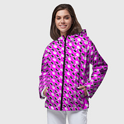 Ветровка с капюшоном женская Чёрно-белые фигуры на розовом фоне, цвет: 3D-черный — фото 2