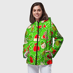 Ветровка с капюшоном женская Новогоднее настроение паттерн, цвет: 3D-черный — фото 2
