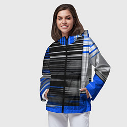 Ветровка с капюшоном женская Белые вертикальные полосы на чёрно-синем фоне, цвет: 3D-черный — фото 2