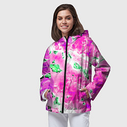 Ветровка с капюшоном женская Розово-зелёная абстракция, цвет: 3D-черный — фото 2