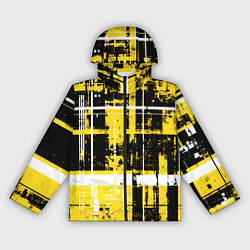 Ветровка с капюшоном женская Жёлто-белый гранж на чёрном фоне, цвет: 3D-черный