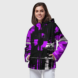 Ветровка с капюшоном женская Фиолетово-белый гранж на чёрном фоне, цвет: 3D-черный — фото 2