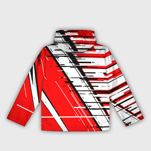 Женская ветровка Чёрно-белые глитч полосы на красном фоне / 3D-Черный – фото 2