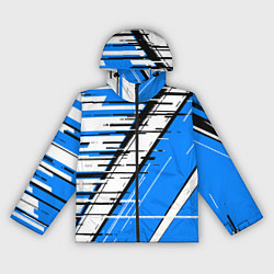 Ветровка с капюшоном женская Чёрно-белые глитч полосы на синем фоне, цвет: 3D-черный