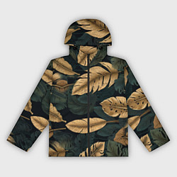 Ветровка с капюшоном женская Золотые листья монстеры и перья, цвет: 3D-черный