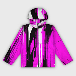 Ветровка с капюшоном женская Вертикальные чёрно-белые линии на розовом фоне, цвет: 3D-черный