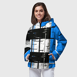 Ветровка с капюшоном женская Синие и чёрные полосы на белом фоне, цвет: 3D-черный — фото 2