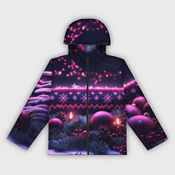 Ветровка с капюшоном женская Новый год в фиолетовом свете, цвет: 3D-черный