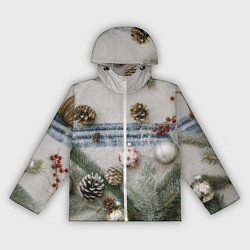 Ветровка с капюшоном женская Новогодние украшения, цвет: 3D-белый