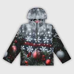 Ветровка с капюшоном женская Новогодние снежинки, цвет: 3D-черный
