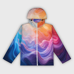 Ветровка с капюшоном женская Волны разноцветных красок, цвет: 3D-белый