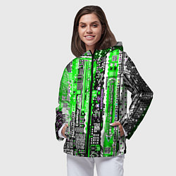 Ветровка с капюшоном женская Киберпанк паттерн зелёный, цвет: 3D-черный — фото 2