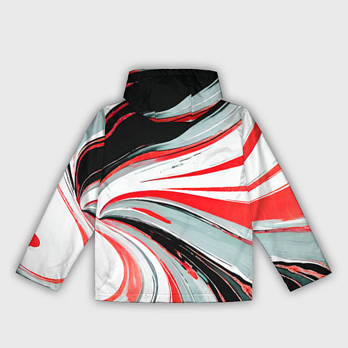 Женская ветровка Волнистые бело-красные линии на чёрном фоне / 3D-Черный – фото 2