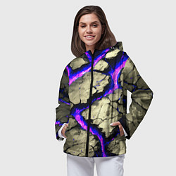 Ветровка с капюшоном женская Треснувший камень фиолетовый, цвет: 3D-черный — фото 2