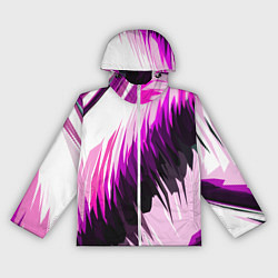 Ветровка с капюшоном женская Чёрно-розовые острые полосы на белом фоне, цвет: 3D-белый