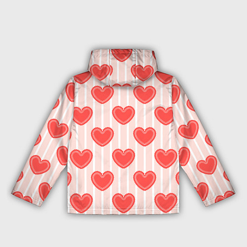 Женская ветровка Полосатый паттерн с красными ажурными сердечками / 3D-Черный – фото 2