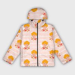 Ветровка с капюшоном женская Полосатый паттерн с милыми купидонами, цвет: 3D-черный