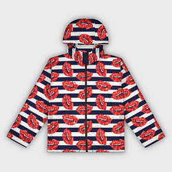 Ветровка с капюшоном женская Женские губы с красной блестящей помадой на полоса, цвет: 3D-черный