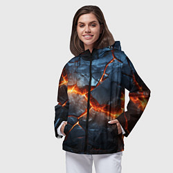 Ветровка с капюшоном женская Черная треснутая плита - текстура, цвет: 3D-черный — фото 2