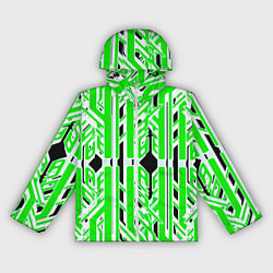 Ветровка с капюшоном женская Бело-зелёные техно полосы на чёрном фоне, цвет: 3D-белый