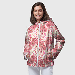 Ветровка с капюшоном женская Букеты роз с сердечками, цвет: 3D-белый — фото 2