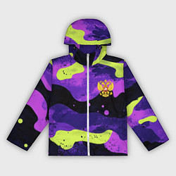 Ветровка с капюшоном женская Черно-фиолетовый камуфляж и золотой герб РФ, цвет: 3D-белый
