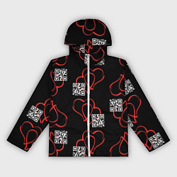 Ветровка с капюшоном женская Сердца и код любви на черном, цвет: 3D-белый