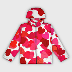 Ветровка с капюшоном женская Сердца россыпь, цвет: 3D-черный