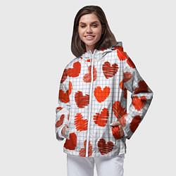 Ветровка с капюшоном женская Сердца на бумаге, цвет: 3D-белый — фото 2