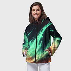 Ветровка с капюшоном женская Зеленое абстрактное пламя, цвет: 3D-черный — фото 2