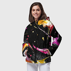 Ветровка с капюшоном женская Мазки краски на черном, цвет: 3D-черный — фото 2