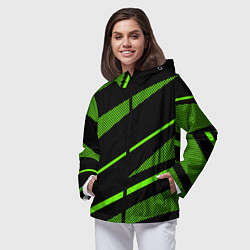 Ветровка с капюшоном женская Чёрно-зелёный абстрактные полосы, цвет: 3D-черный — фото 2