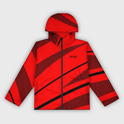 Ветровка с капюшоном женская Sport красный с чёрным полосами, цвет: 3D-черный