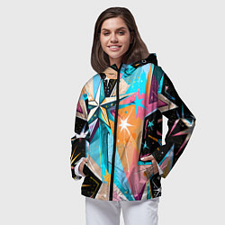 Ветровка с капюшоном женская Граффити звезды, цвет: 3D-черный — фото 2