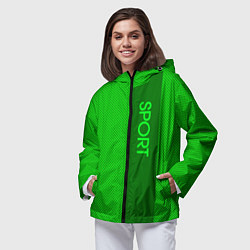 Ветровка с капюшоном женская Sport зелёный с полосой, цвет: 3D-черный — фото 2