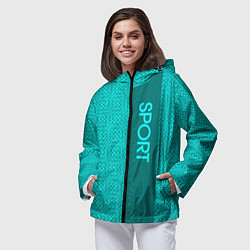 Ветровка с капюшоном женская Sport бирюзовый текстурный с полосой, цвет: 3D-черный — фото 2