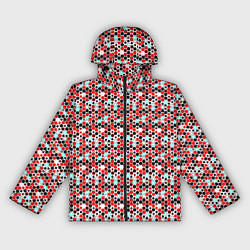 Ветровка с капюшоном женская Киберпанк шестиугольники красные, цвет: 3D-черный