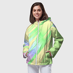 Ветровка с капюшоном женская Жёлто-зелёный полосатый, цвет: 3D-белый — фото 2