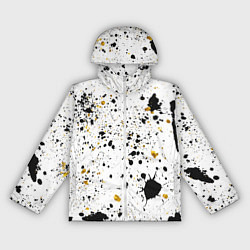 Ветровка с капюшоном женская Черные и золотистые пятна краски на белом фоне, цвет: 3D-белый