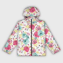Ветровка с капюшоном женская Розы красные и бирюзовые, цвет: 3D-черный