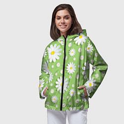 Ветровка с капюшоном женская Ромашки бумажные, цвет: 3D-черный — фото 2
