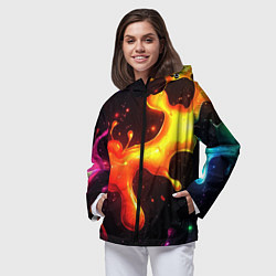 Ветровка с капюшоном женская Радужные кляксы на черном фоне, цвет: 3D-черный — фото 2